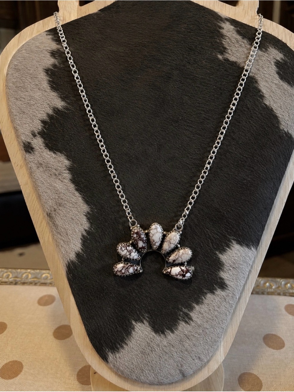 Large White Horse Half Cluster Necklace Sterling Silver | Southwestern Naja